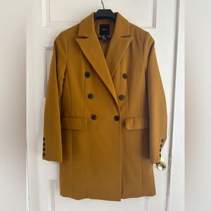 Women’s Forever 21 Ochre Yellow Double-Breasted Coat Sz Medium EUC 💛💛 Fall Ready
